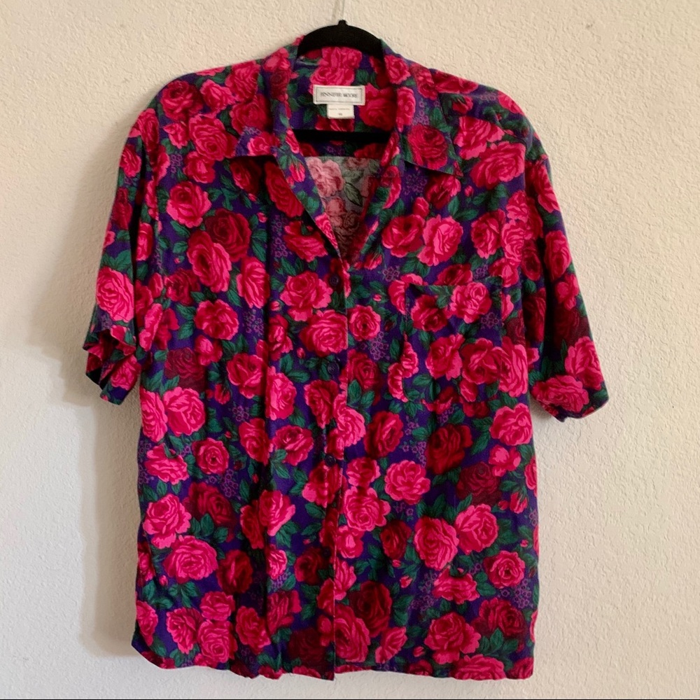 Vintage Pink Floral Button Up